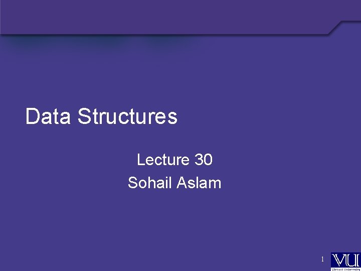 Data Structures Lecture 30 Sohail Aslam 1 