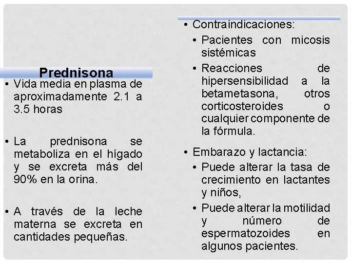 Prednisona • Vida media en plasma de aproximadamente 2. 1 a 3. 5 horas