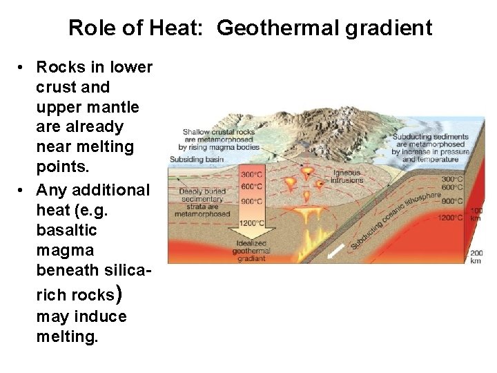 Role of Heat: Geothermal gradient • Rocks in lower crust and upper mantle are