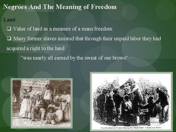 Negroes And The Meaning of Freedom Land q Value of land as a measure