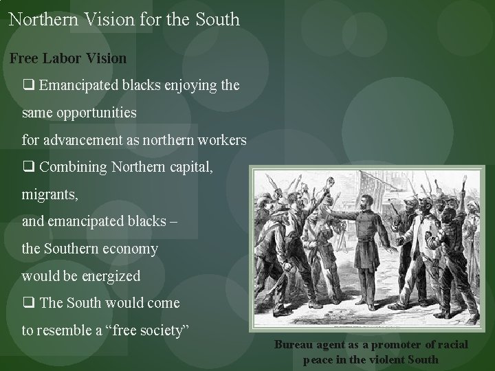 Northern Vision for the South Free Labor Vision q Emancipated blacks enjoying the same