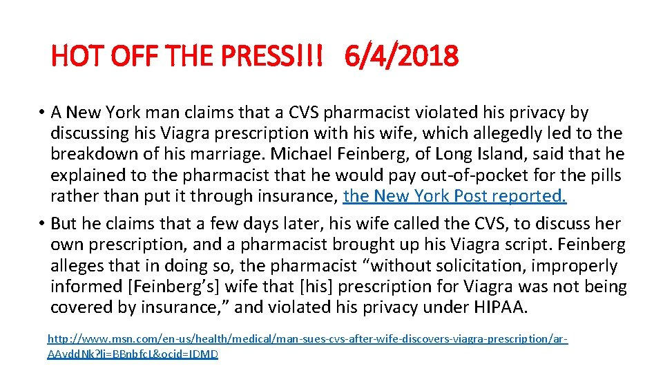 HOT OFF THE PRESS!!! 6/4/2018 • A New York man claims that a CVS