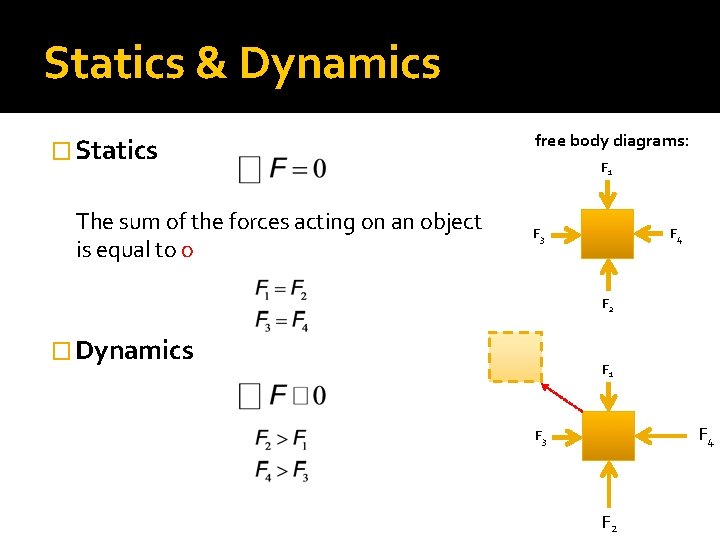 Statics & Dynamics � Statics The sum of the forces acting on an object