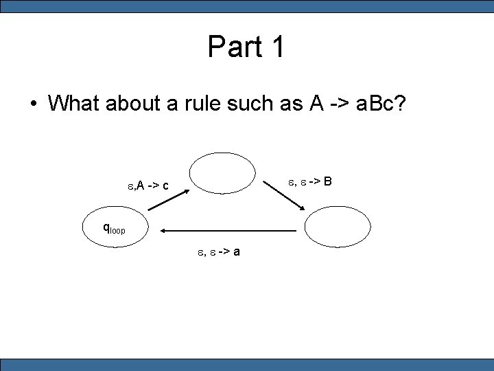 Part 1 • What about a rule such as A -> a. Bc? e,