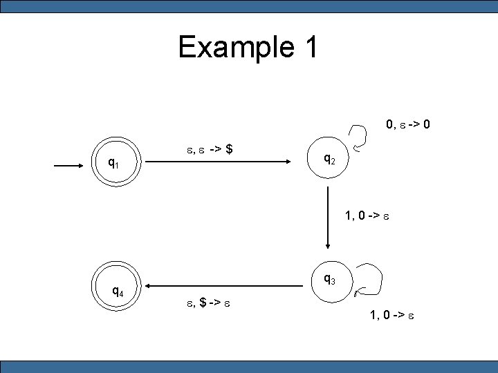 Example 1 0, e -> 0 q 1 e, e -> $ q 2