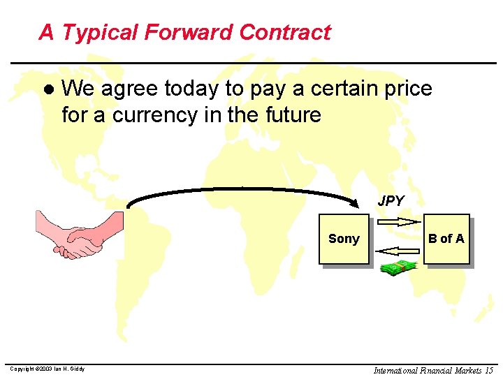 A Typical Forward Contract l We agree today to pay a certain price for