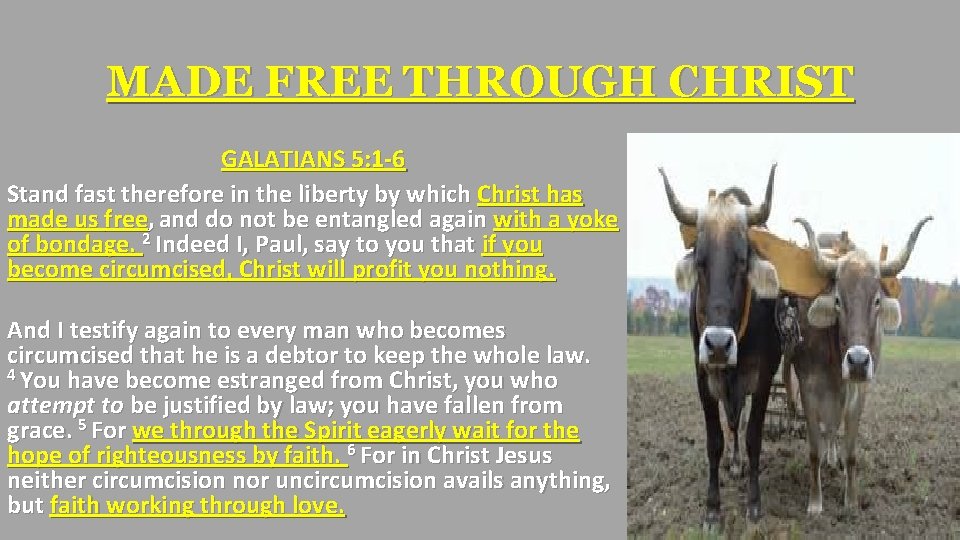 MADE FREE THROUGH CHRIST GALATIANS 5: 1 -6 Stand fast therefore in the liberty