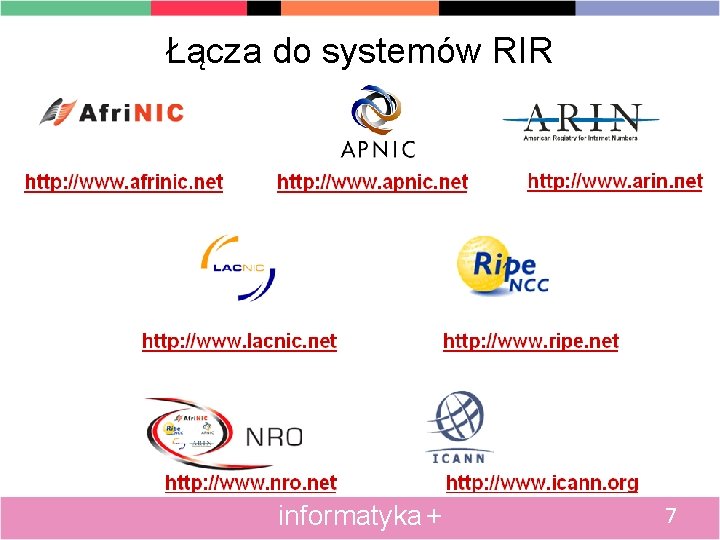 Łącza do systemów RIR informatyka + 7 