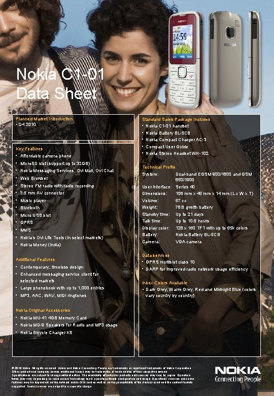 Nokia C 1 -01 Data Sheet Planned Market Introduction • Q 4 2010 Key