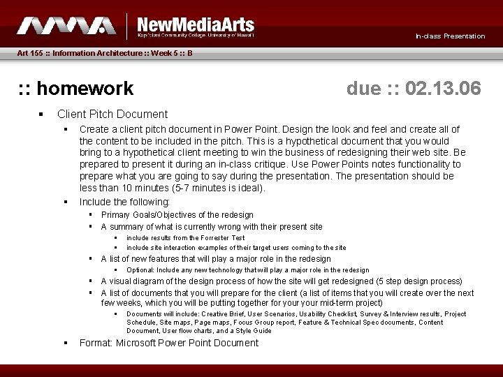 In-class Presentation Art 155 : : Information Architecture : : Week 5 : :