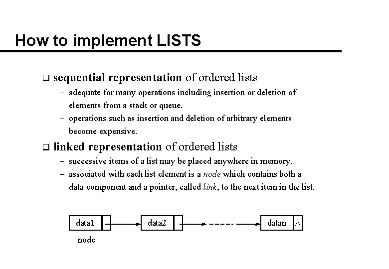 How to implement LISTS q sequential representation of ordered lists – adequate for many
