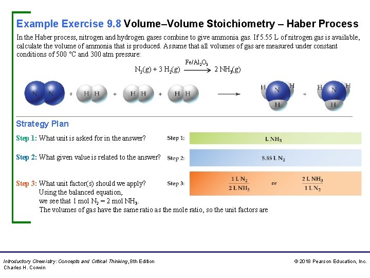 Example Exercise 9. 8 Volume–Volume Stoichiometry – Haber Process In the Haber process, nitrogen