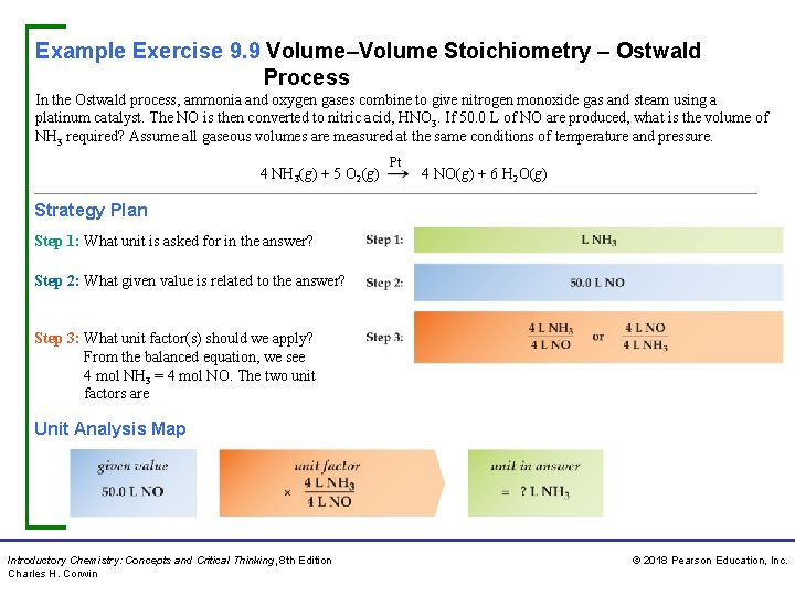 Example Exercise 9. 9 Volume–Volume Stoichiometry – Ostwald Process In the Ostwald process, ammonia
