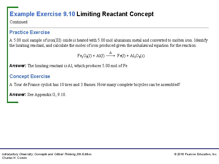 Example Exercise 9. 10 Limiting Reactant Concept Continued Practice Exercise A 5. 00 mol