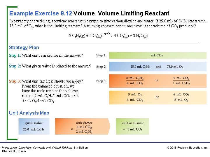 Example Exercise 9. 12 Volume–Volume Limiting Reactant In oxyacetylene welding, acetylene reacts with oxygen