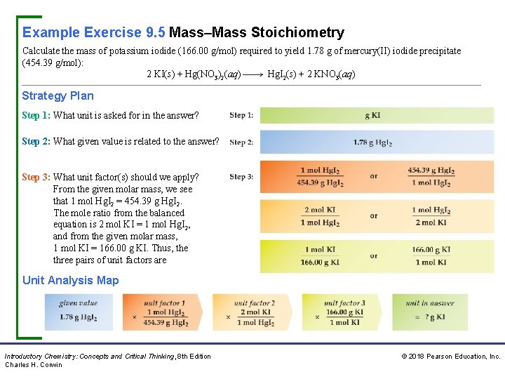 Example Exercise 9. 5 Mass–Mass Stoichiometry Calculate the mass of potassium iodide (166. 00
