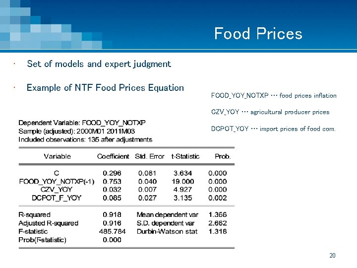 Food Prices • Set of models and expert judgment • Example of NTF Food