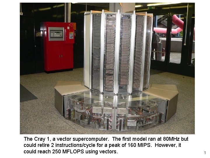 The Cray 1, a vector supercomputer. The first model ran at 80 MHz but