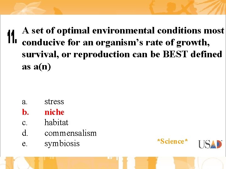 A set of optimal environmental conditions most conducive for an organism’s rate of growth,