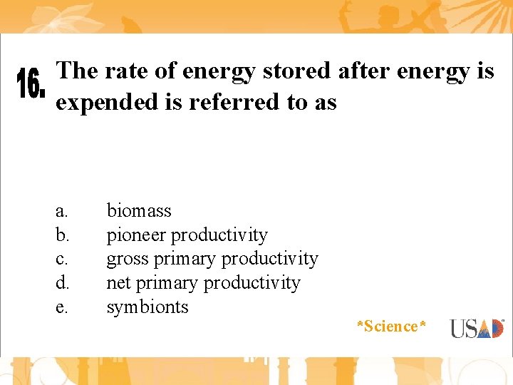 The rate of energy stored after energy is expended is referred to as a.