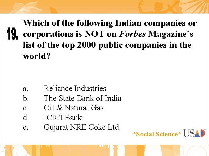 Which of the following Indian companies or corporations is NOT on Forbes Magazine’s list