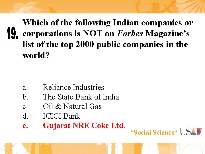 Which of the following Indian companies or corporations is NOT on Forbes Magazine’s list