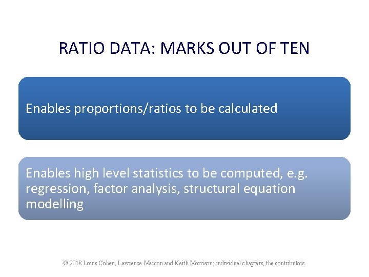 RATIO DATA: MARKS OUT OF TEN Enables proportions/ratios to be calculated Enables high level