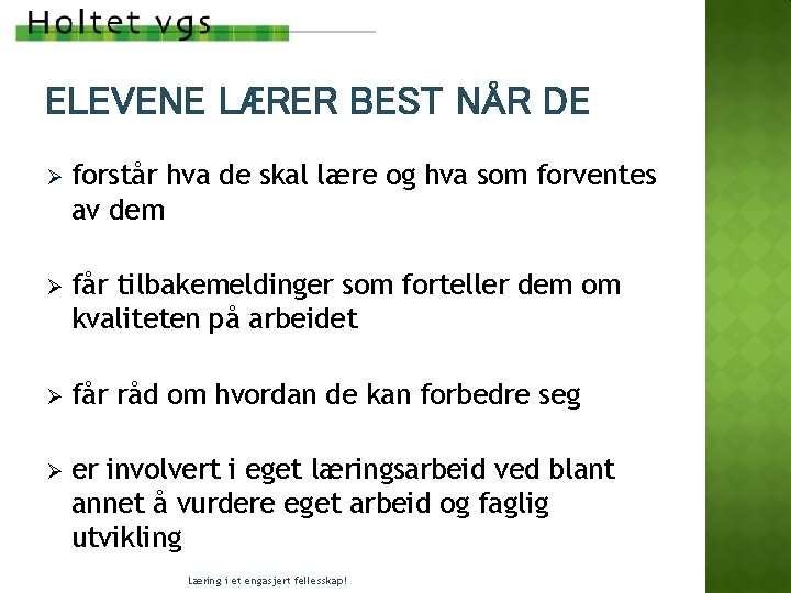 ELEVENE LÆRER BEST NÅR DE Ø forstår hva de skal lære og hva som ELEVENE LÆRER BEST NÅR DE Ø forstår hva de skal lære og hva som