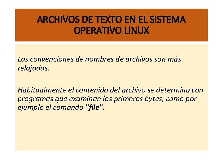 ARCHIVOS DE TEXTO EN EL SISTEMA OPERATIVO LINUX Las convenciones de nombres de archivos