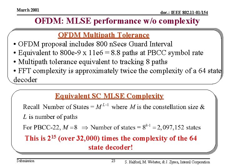 March 2001 doc. : IEEE 802. 11 -01/154 OFDM: MLSE performance w/o complexity OFDM