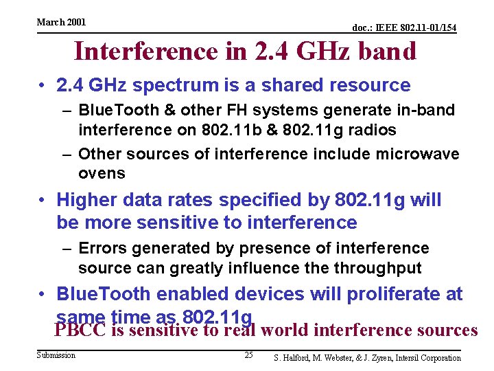 March 2001 doc. : IEEE 802. 11 -01/154 Interference in 2. 4 GHz band
