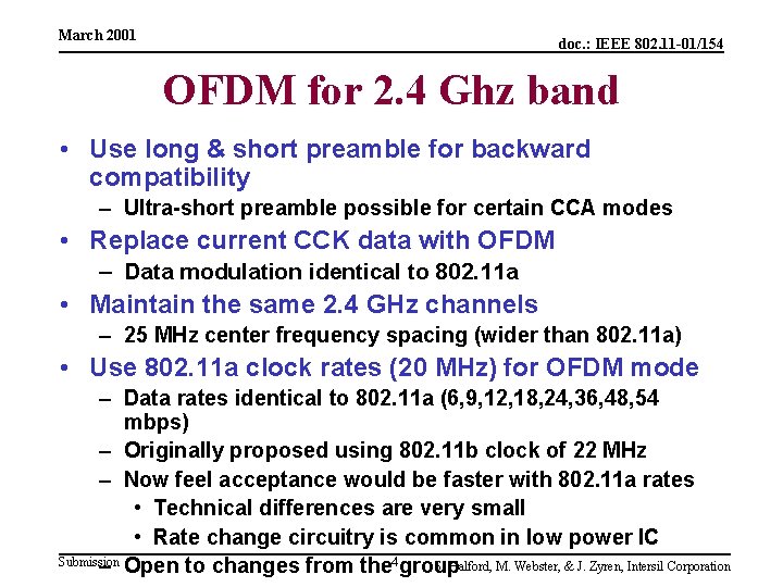 March 2001 doc. : IEEE 802. 11 -01/154 OFDM for 2. 4 Ghz band