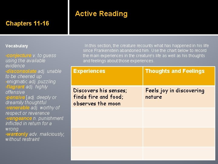 Active Reading Chapters 11 -16 Vocabulary • conjecture v. to guess using the available