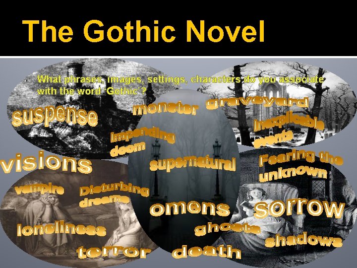 The Gothic Novel � What phrases, images, settings, characters do you associate with the