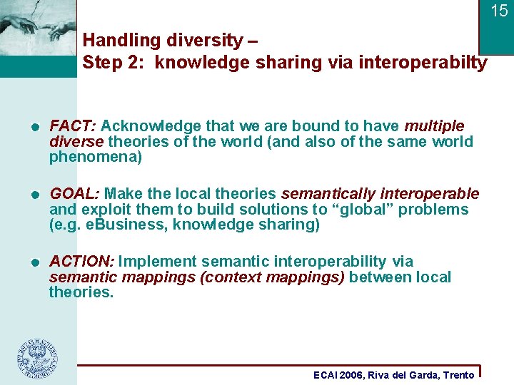 15 Handling diversity – Step 2: knowledge sharing via interoperabilty FACT: Acknowledge that we 15 Handling diversity – Step 2: knowledge sharing via interoperabilty FACT: Acknowledge that we