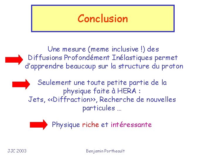 Conclusion Une mesure (meme inclusive !) des Diffusions Profondément Inélastiques permet d’apprendre beaucoup sur