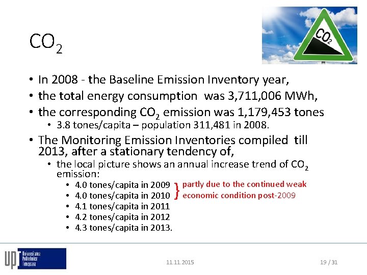 CO 2 • In 2008 - the Baseline Emission Inventory year, • the total