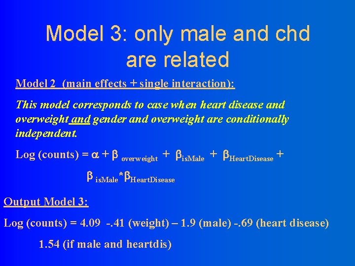 Model 3: only male and chd are related Model 2 (main effects + single