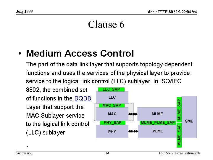 July 1999 doc. : IEEE 802. 15 -99/042 r 4 Clause 6 • Medium