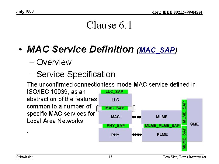 July 1999 doc. : IEEE 802. 15 -99/042 r 4 Clause 6. 1 •