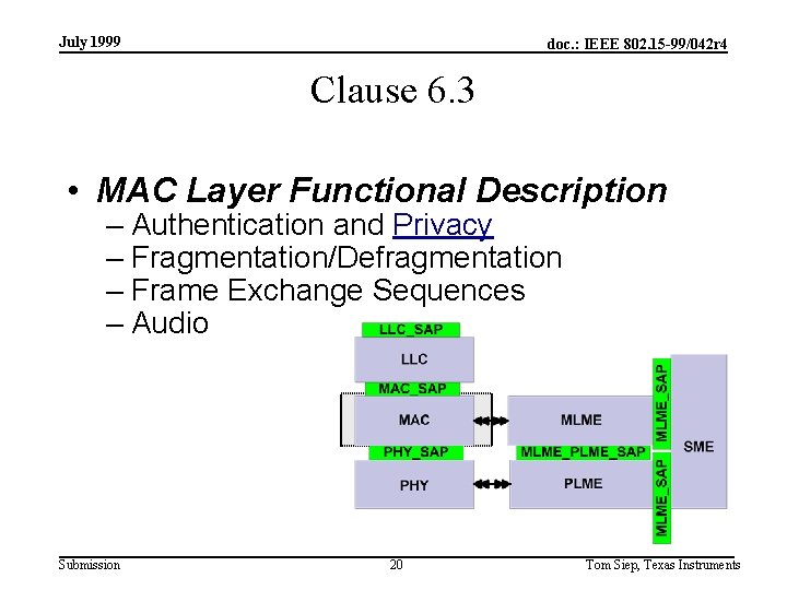 July 1999 doc. : IEEE 802. 15 -99/042 r 4 Clause 6. 3 •