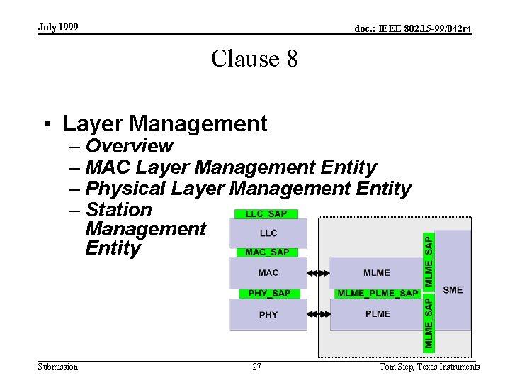 July 1999 doc. : IEEE 802. 15 -99/042 r 4 Clause 8 • Layer