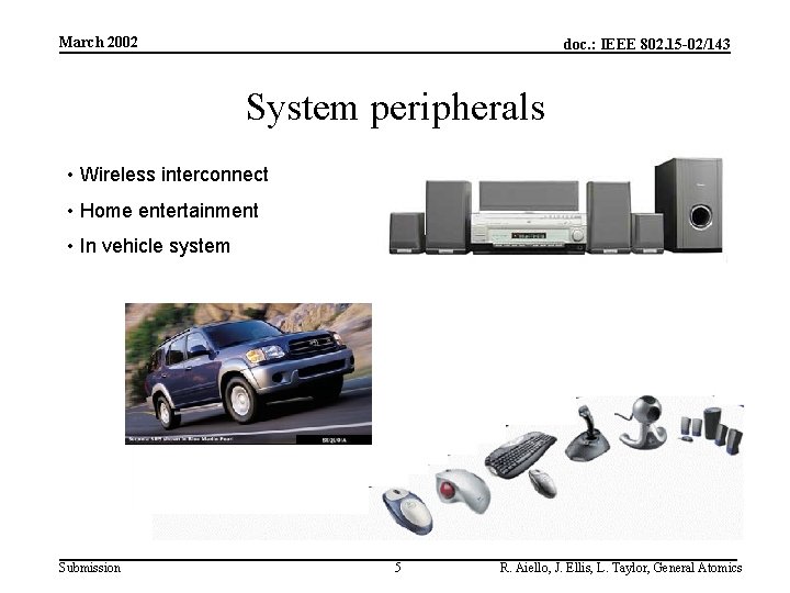 March 2002 doc. : IEEE 802. 15 -02/143 System peripherals • Wireless interconnect •