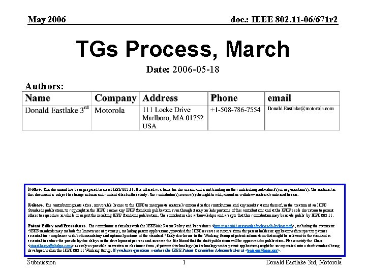 May 2006 doc. : IEEE 802. 11 -06/671 r 2 TGs Process, March Date: