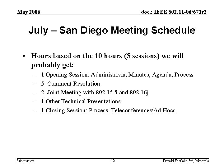 May 2006 doc. : IEEE 802. 11 -06/671 r 2 July – San Diego