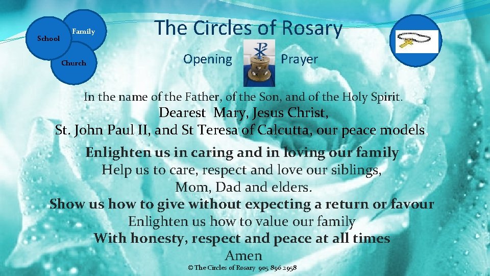 School Family Church The Circles of Rosary Opening Prayer In the name of the