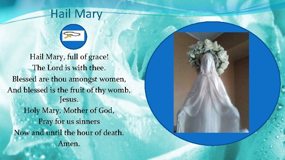 Hail Mary, full of grace! The Lord is with thee. Blessed are thou amongst
