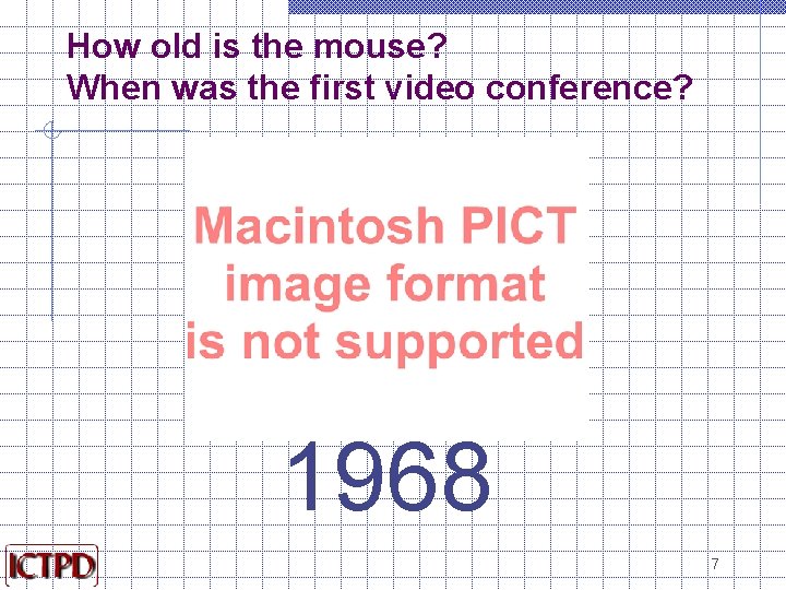 How old is the mouse? When was the first video conference? 1968 7 