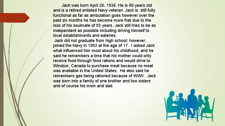 Jack was born April 26, 1936. He is 80 years old and is a