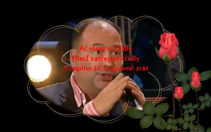 Ač vlasy ti zřídly Hleď zatřepat křídly A naplno žít a správně zrát 